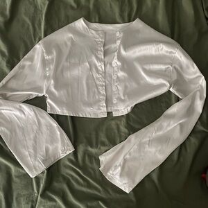 White Satin Button-Up Crop Top